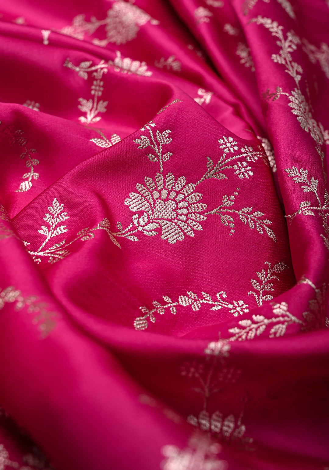 Shot Pink  Banarasi Semi Mashru Silk Saree with Floral Jaal and Zari Border