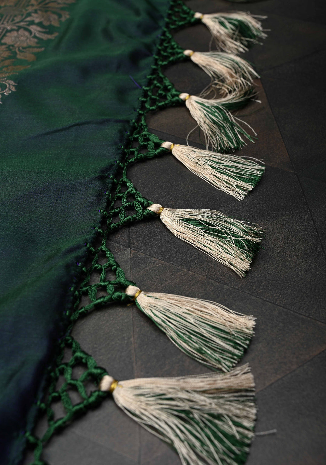 Hunter Green Banarasi Semi Mashru Silk Saree with Floral Zari Buttas and Zari border