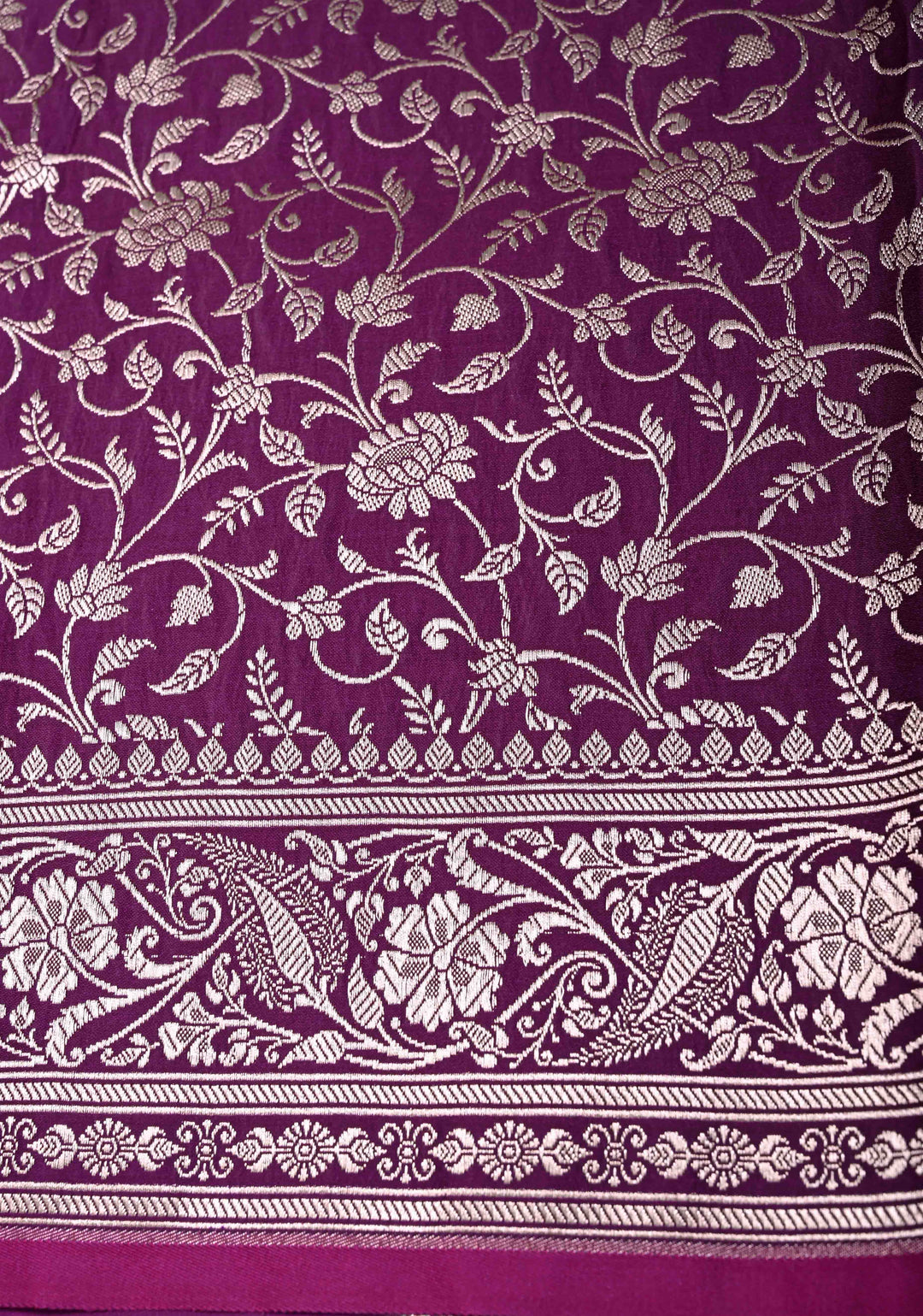 Purple Banarasi Mashru Silk Saree with Floral Jaal and Zari Border, Brocade Blouse piece