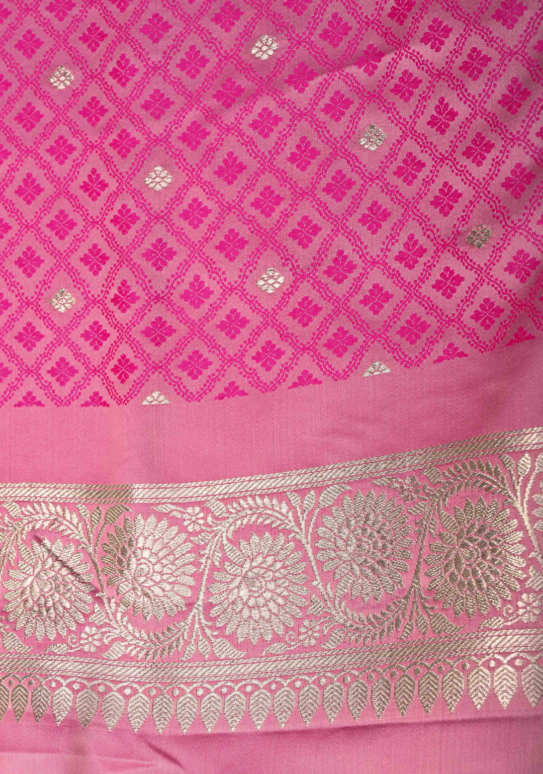 Rose Pink Banarasi Semi Mashru Silk Saree with Floral Jaal and Zari Border
