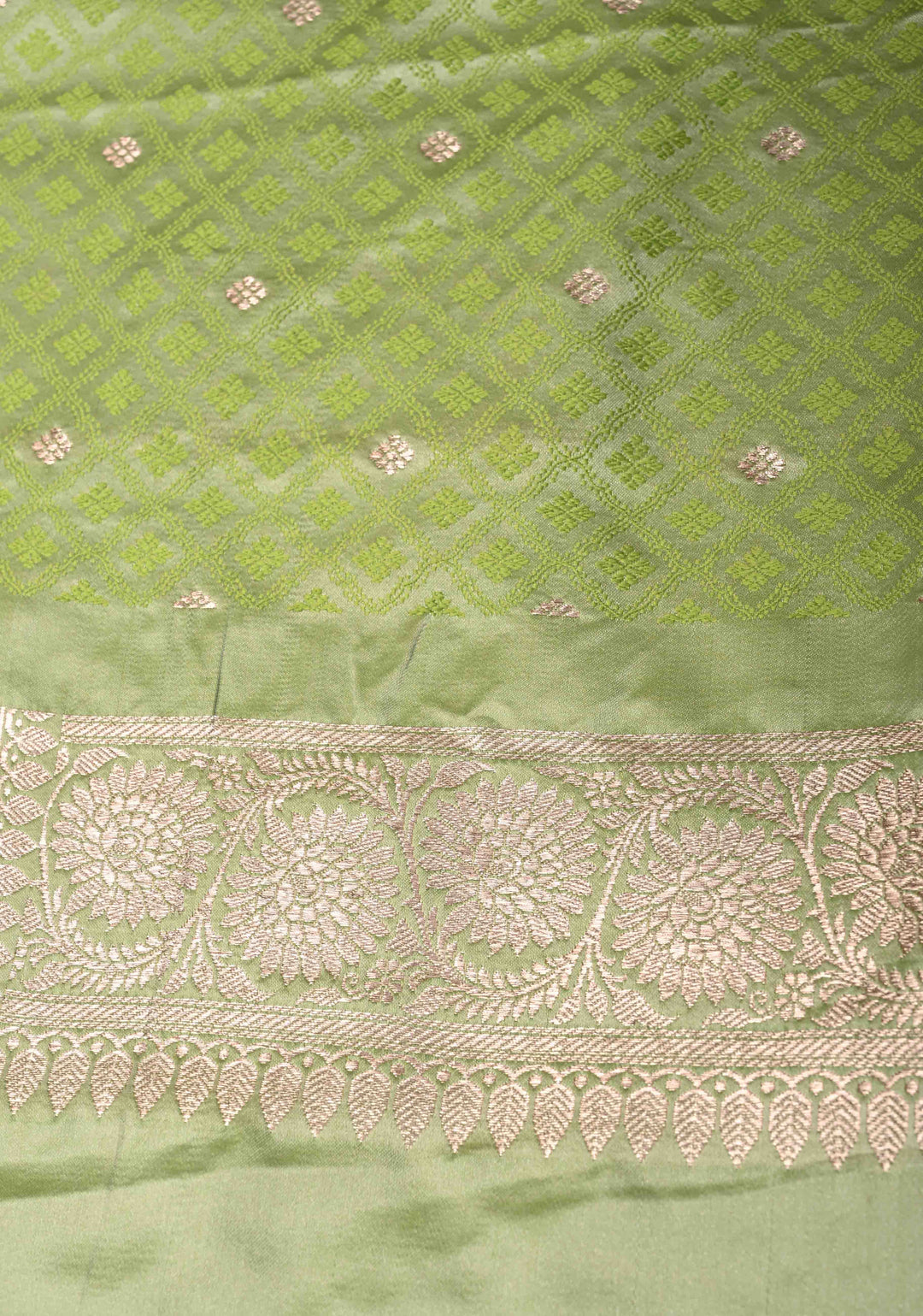 Pista Green Banarasi Semi Mashru Silk Saree with Floral Jaal and Zari Border
