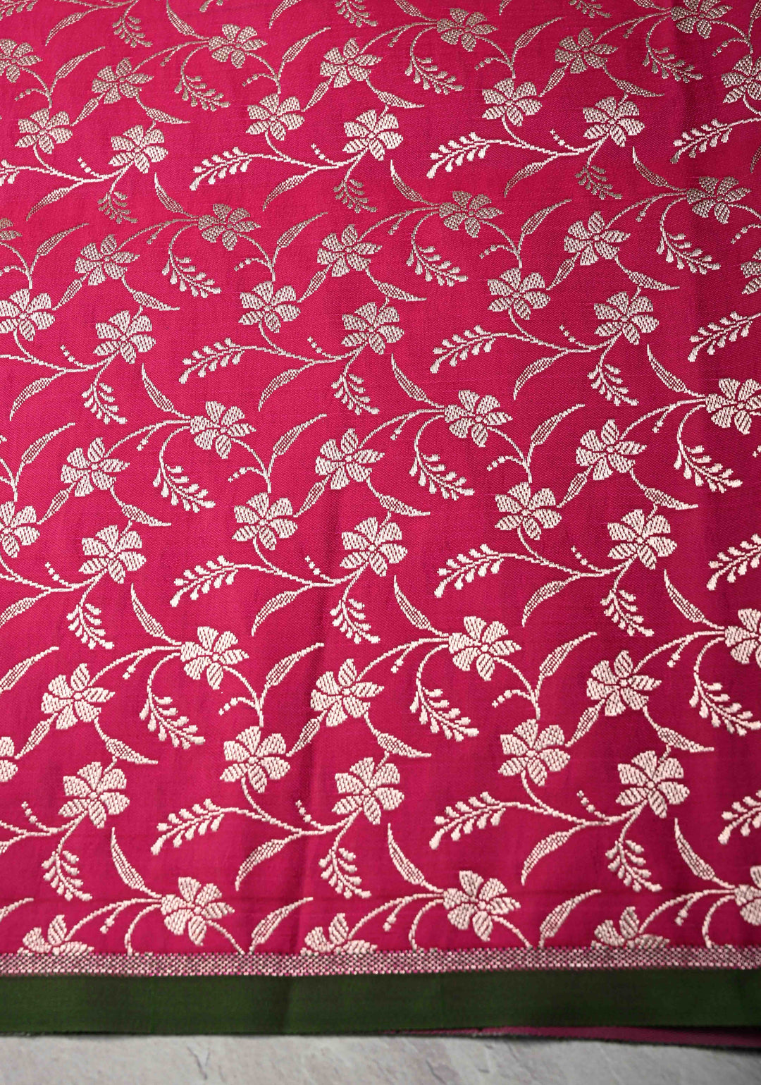 Deep Pink Banarasi Semi Mashru Silk Saree with Floral Zari Butta and Floral Zari Border