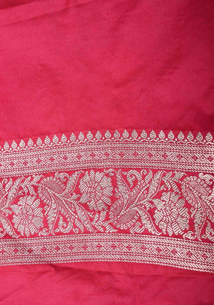 Raspberry Pink Banarasi Semi Mashru Silk Saree with Floral Jaal and Zari Border