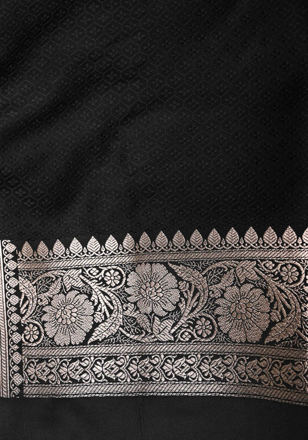 Black Banarasi Semi Mashru Silk Saree with Sona Rupa Chunri Buttis and Zari Border