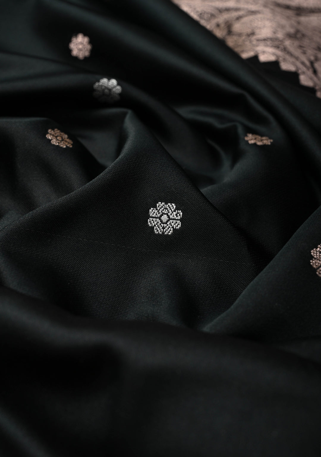 Black Banarasi Semi Mashru Silk Saree with Sona Rupa Chunri Buttis and Zari Border