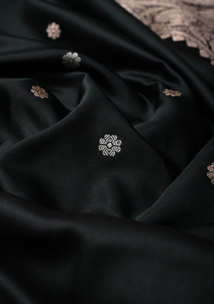 Black Banarasi Semi Mashru Silk Saree with Sona Rupa Chunri Buttis and Zari Border