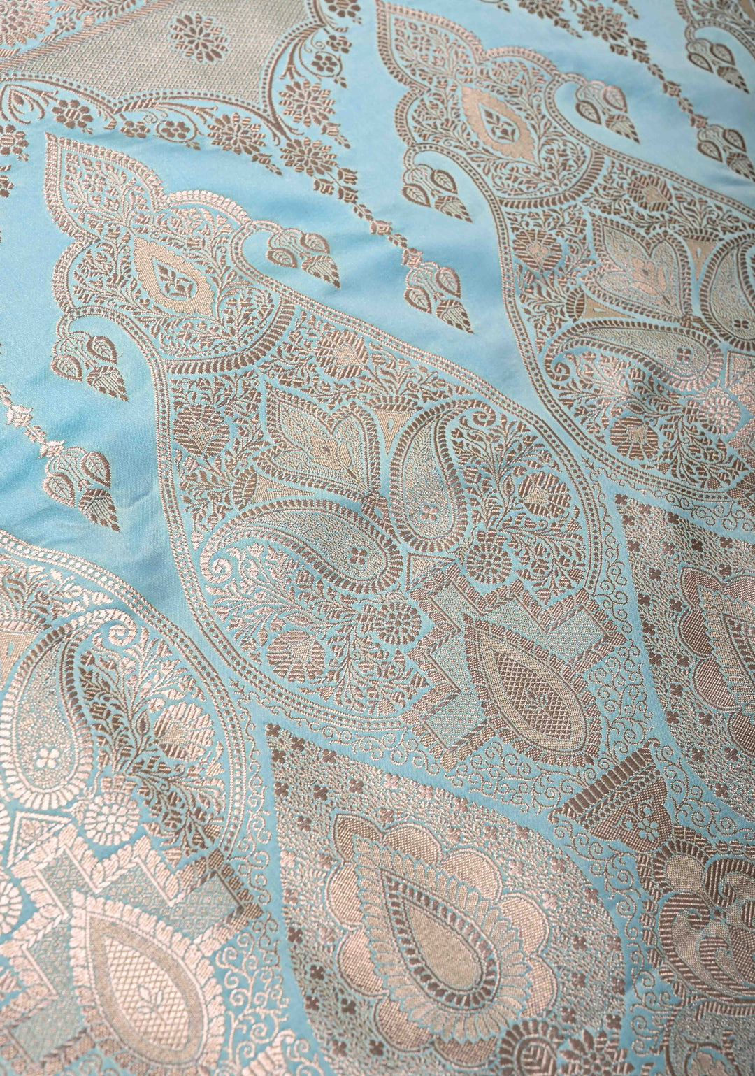 Sky Blue Banarasi Semi Mashru Silk Saree with Zari Buttas and Zari Border