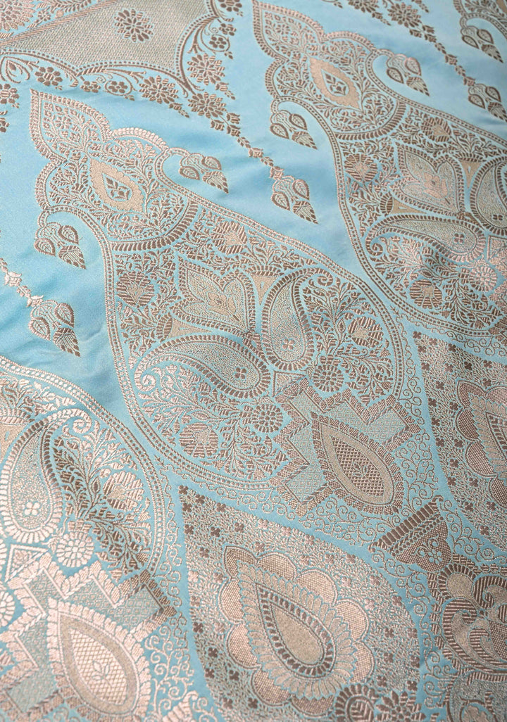 Sky Blue Banarasi Semi Mashru Silk Saree with Zari Buttas and Zari Border