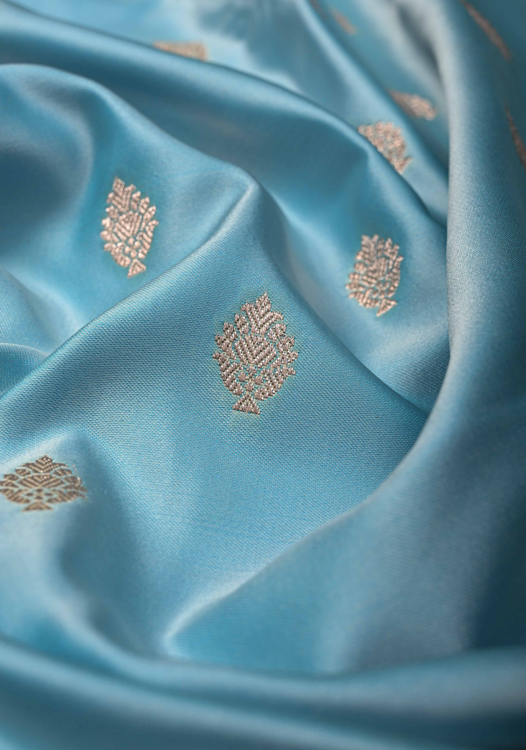 Sky Blue Banarasi Semi Mashru Silk Saree with Zari Buttas and Zari Border