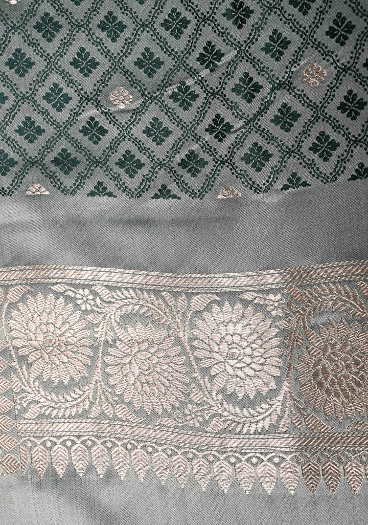 Gray Banarasi Semi Mashru Silk Saree with Zari Buttas and Zari Border