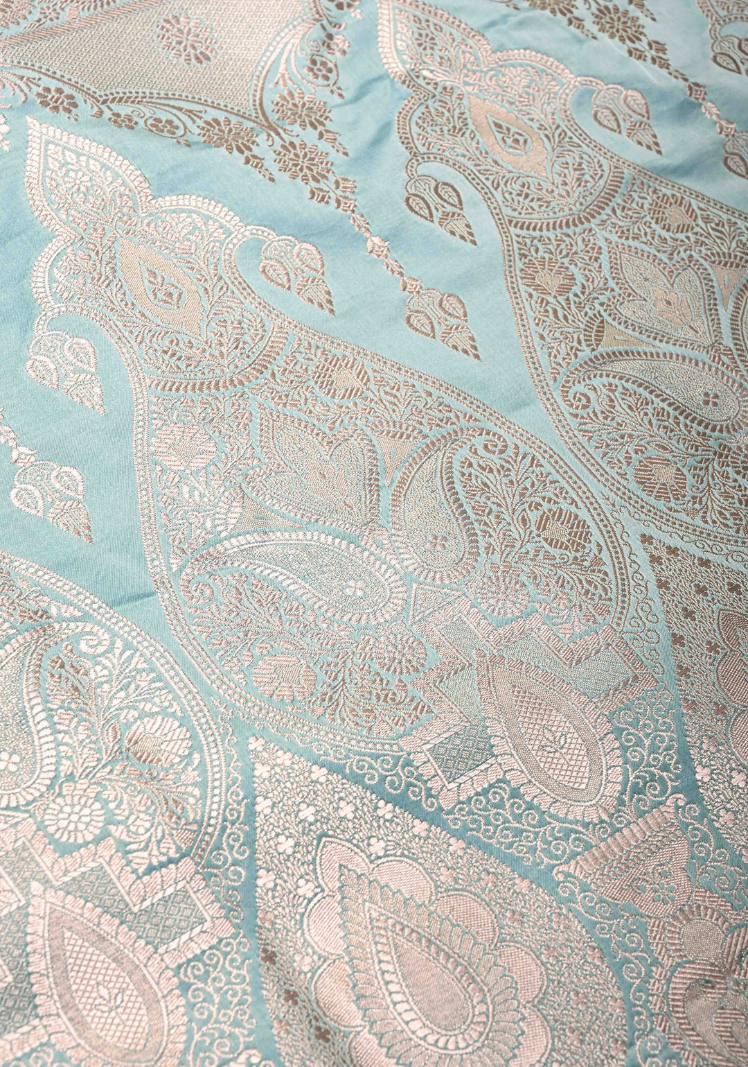 Ice Blue Banarasi Semi Mashru Silk Saree with Zari Buttas and Zari Border