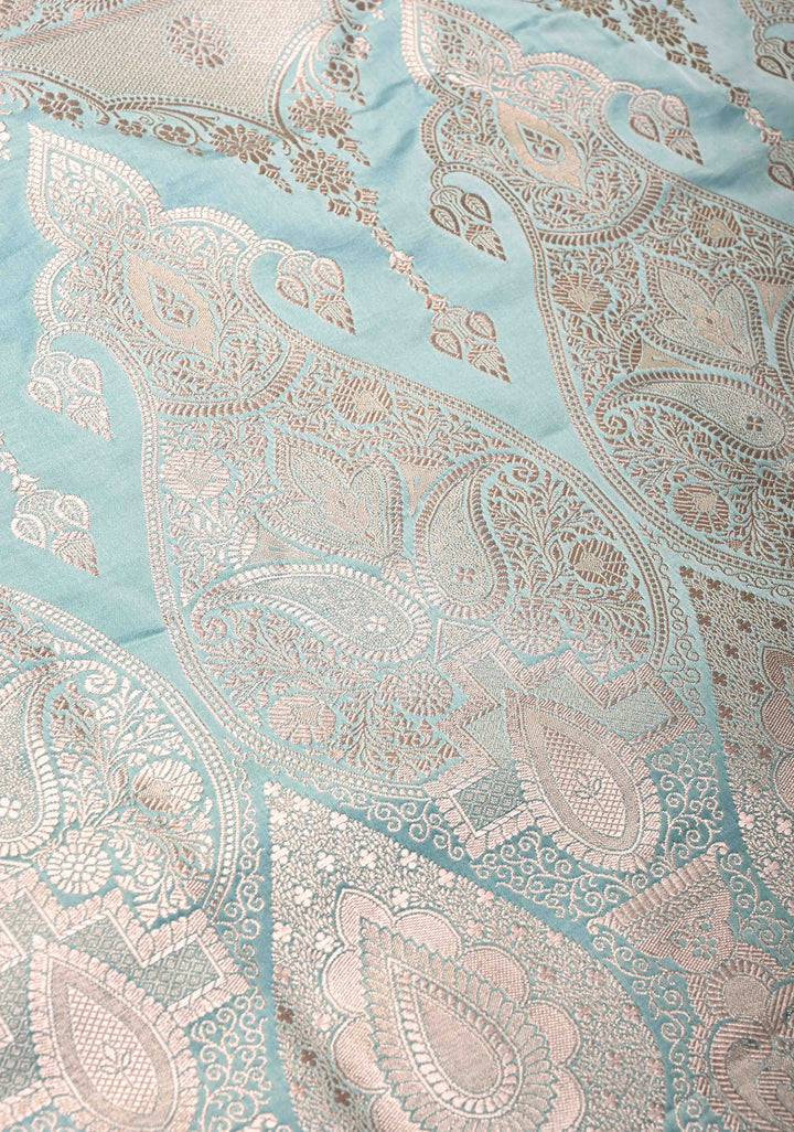 Ice Blue Banarasi Semi Mashru Silk Saree with Zari Buttas and Zari Border