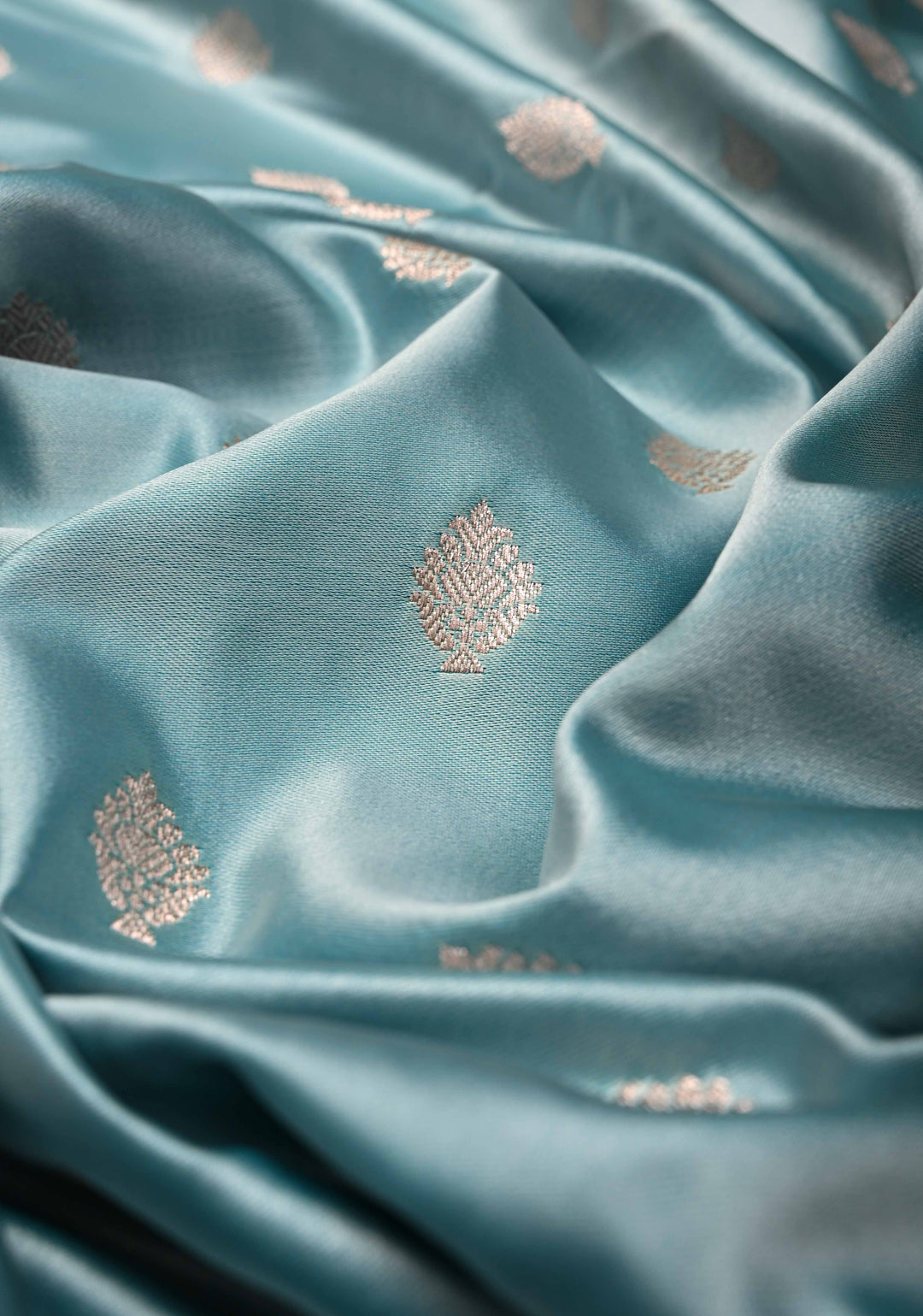 Ice Blue Banarasi Semi Mashru Silk Saree with Zari Buttas and Zari Border