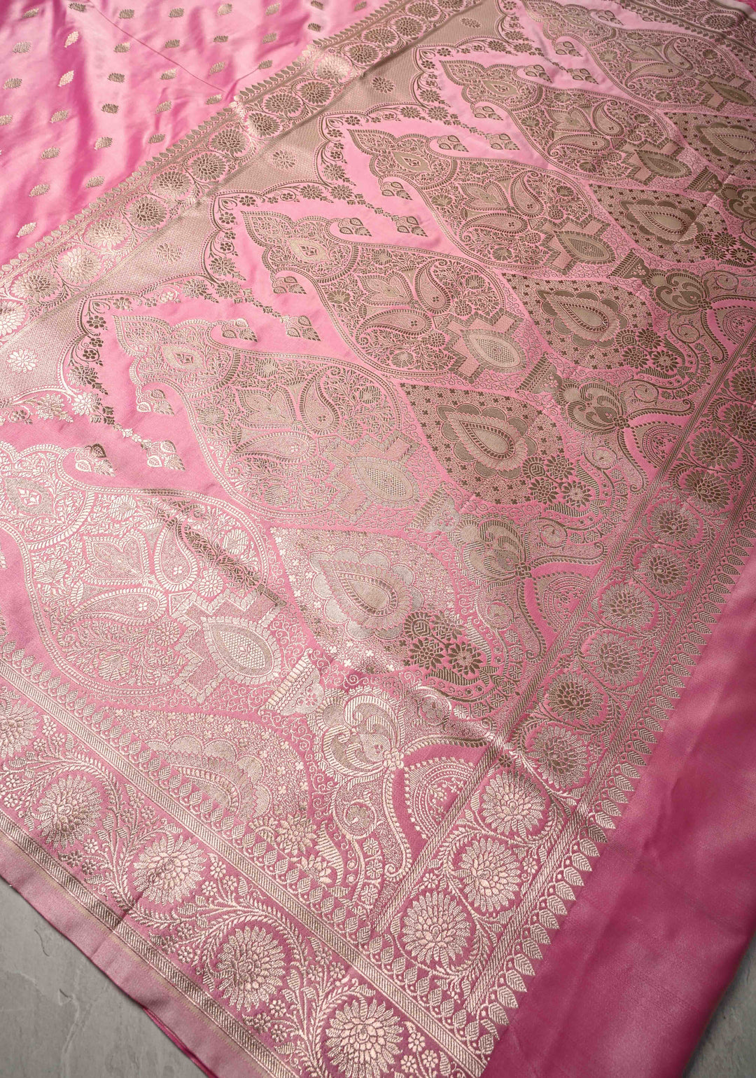 Pink Banarasi Semi Mashru Silk Saree with Zari Buttas and Zari Border