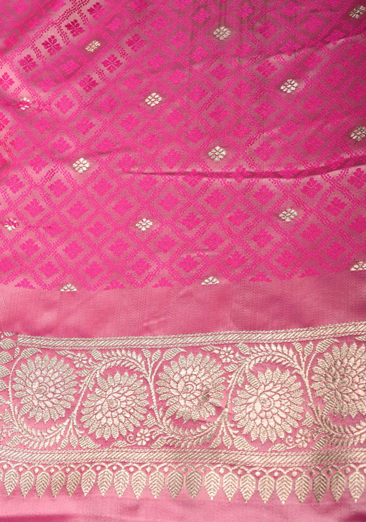 Pink Banarasi Semi Mashru Silk Saree with Zari Buttas and Zari Border
