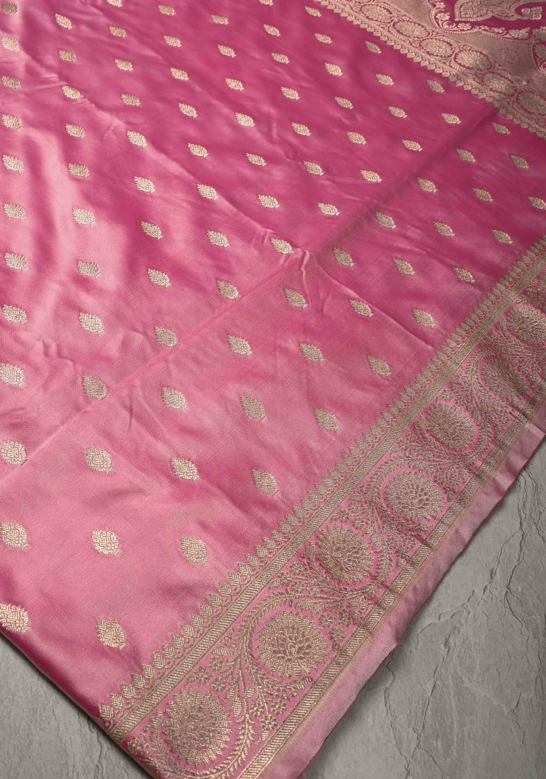 Pink Banarasi Semi Mashru Silk Saree with Zari Buttas and Zari Border