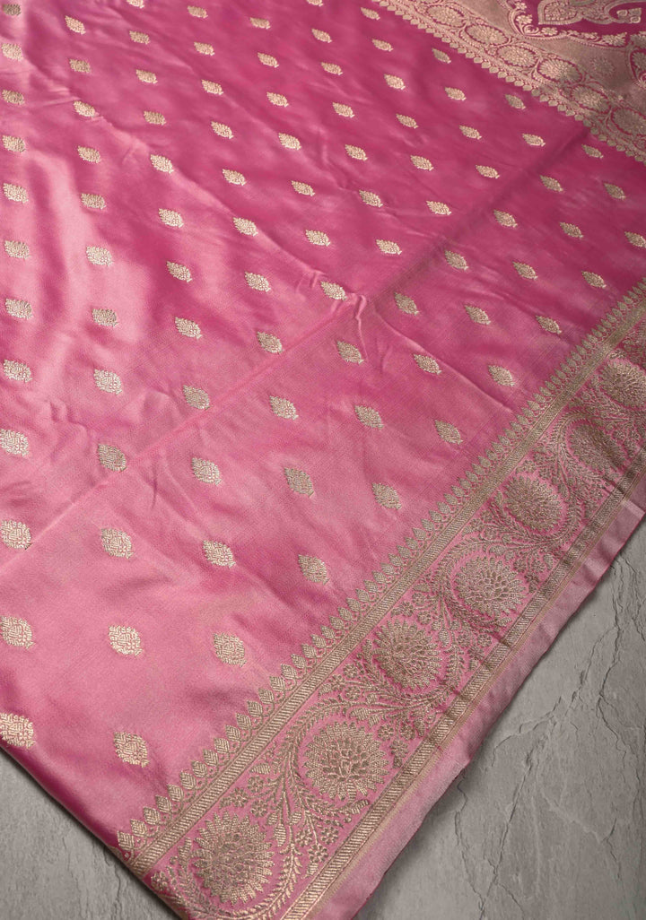 Pink Banarasi Semi Mashru Silk Saree with Zari Buttas and Zari Border