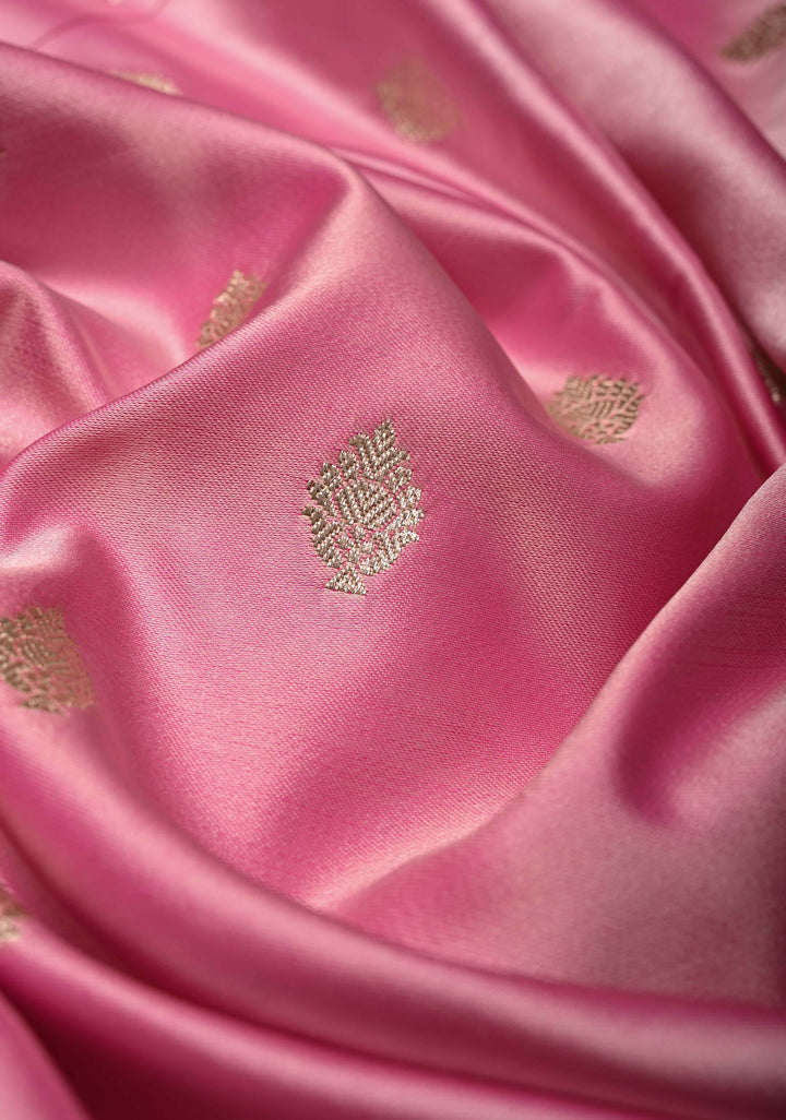 Pink Banarasi Semi Mashru Silk Saree with Zari Buttas and Zari Border