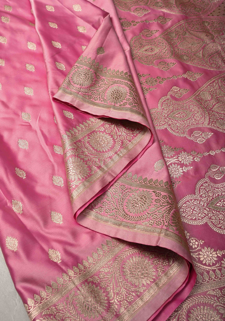 Pink Banarasi Semi Mashru Silk Saree with Zari Buttas and Zari Border