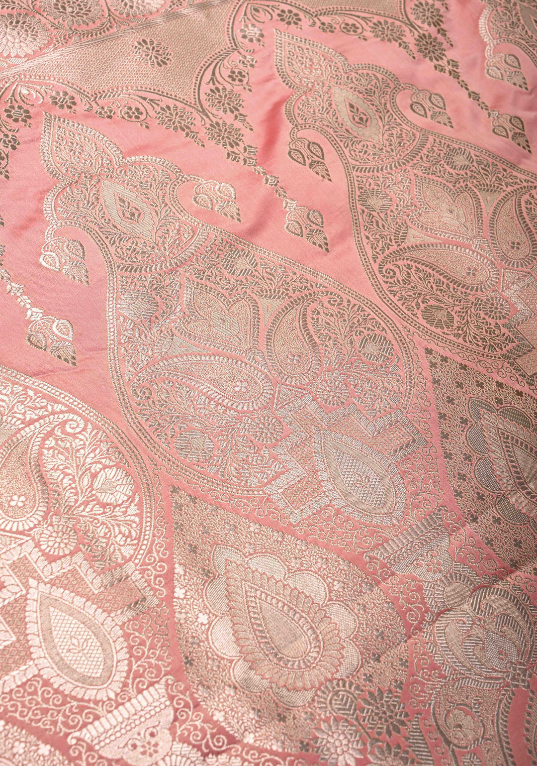 Rose Pink Banarasi Semi Mashru Silk Saree with Floral Jaal and Zari Border