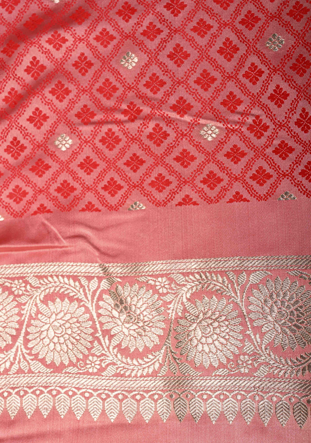 Rose Pink Banarasi Semi Mashru Silk Saree with Floral Jaal and Zari Border