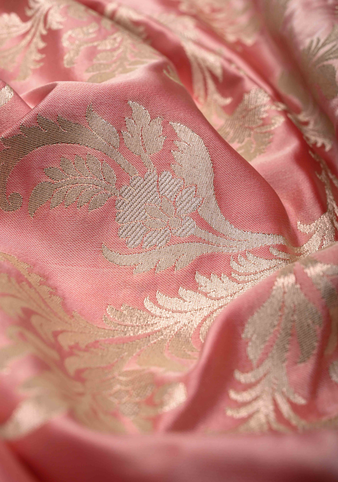 Rose Pink Banarasi Semi Mashru Silk Saree with Floral Jaal and Zari Border