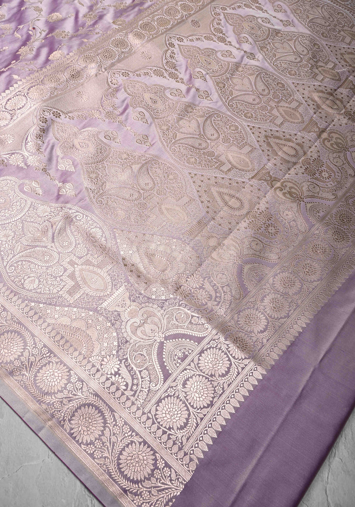 Opera Mauve Banarasi Semi Mashru Silk Saree with Floral Jaal and Zari Border