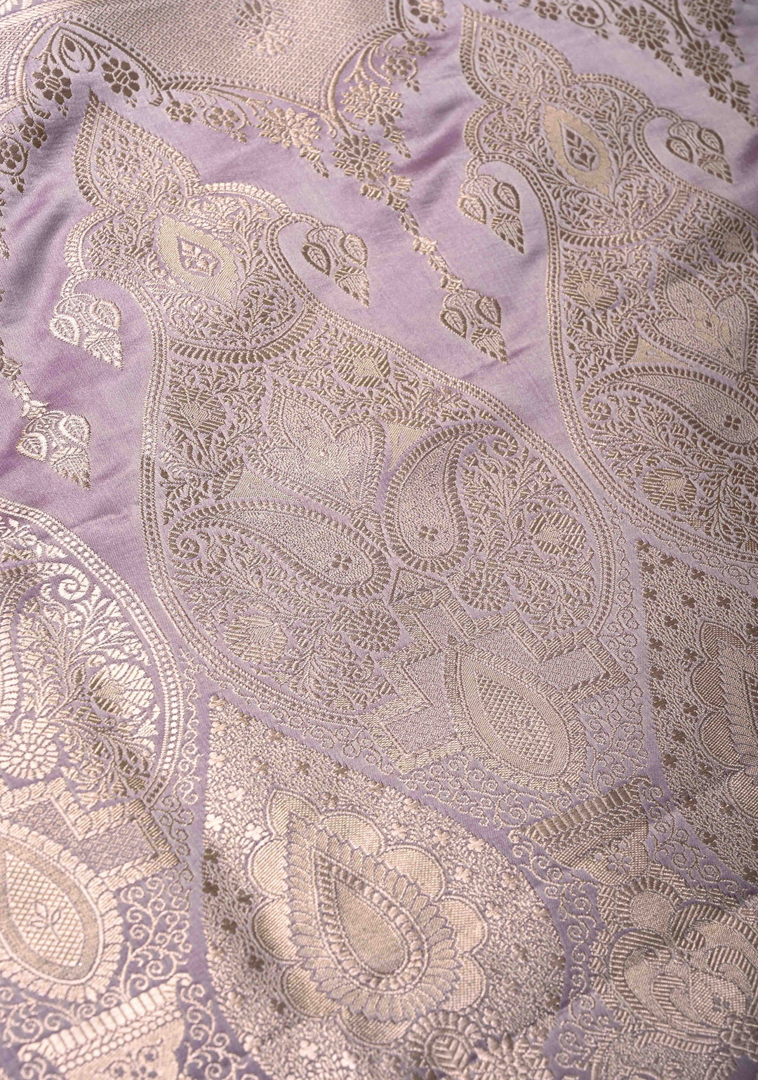 Opera Mauve Banarasi Semi Mashru Silk Saree with Floral Jaal and Zari Border