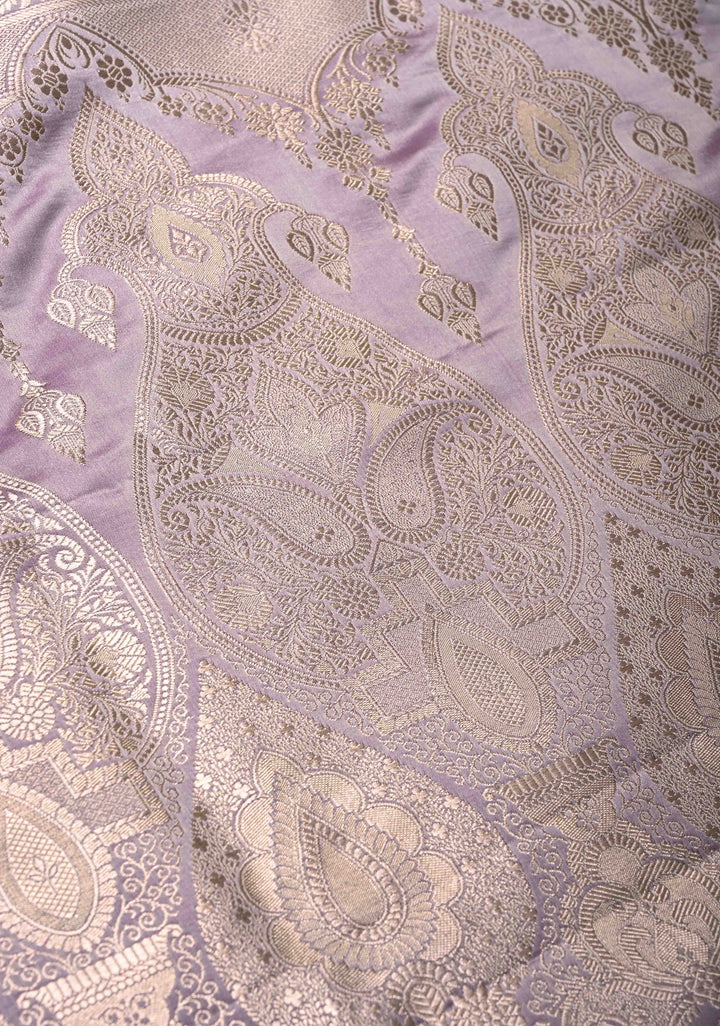Opera Mauve Banarasi Semi Mashru Silk Saree with Floral Jaal and Zari Border