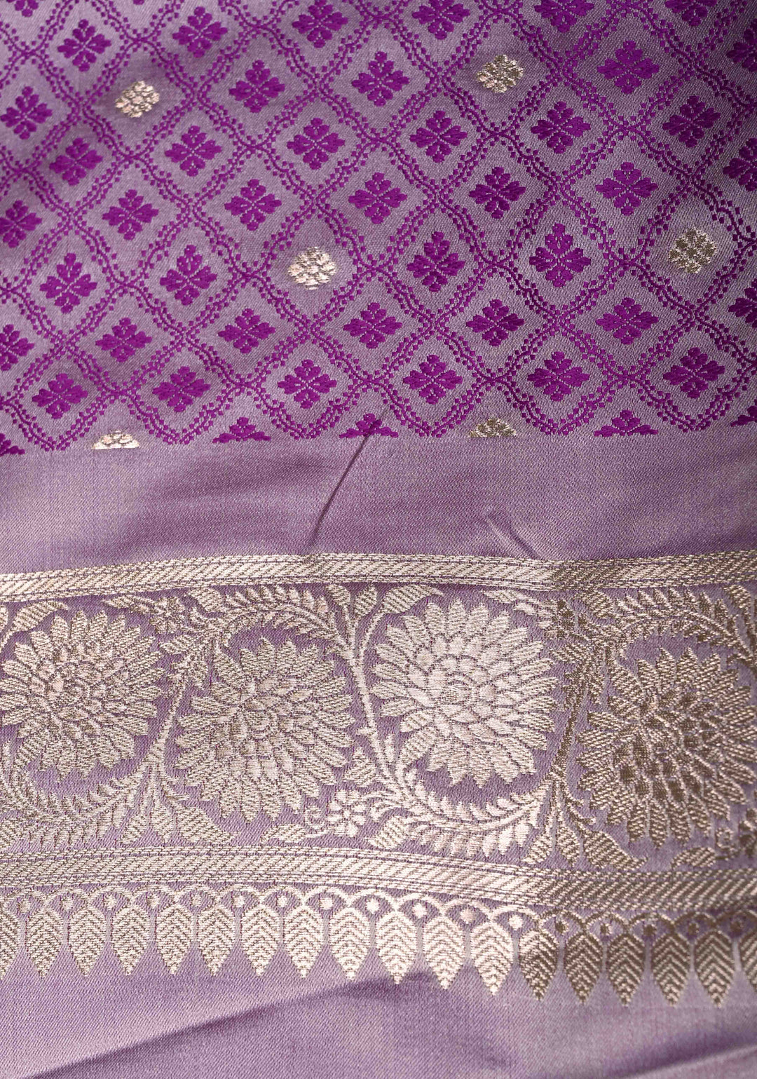 Opera Mauve Banarasi Semi Mashru Silk Saree with Floral Jaal and Zari Border