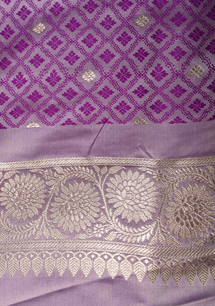 Opera Mauve Banarasi Semi Mashru Silk Saree with Floral Jaal and Zari Border