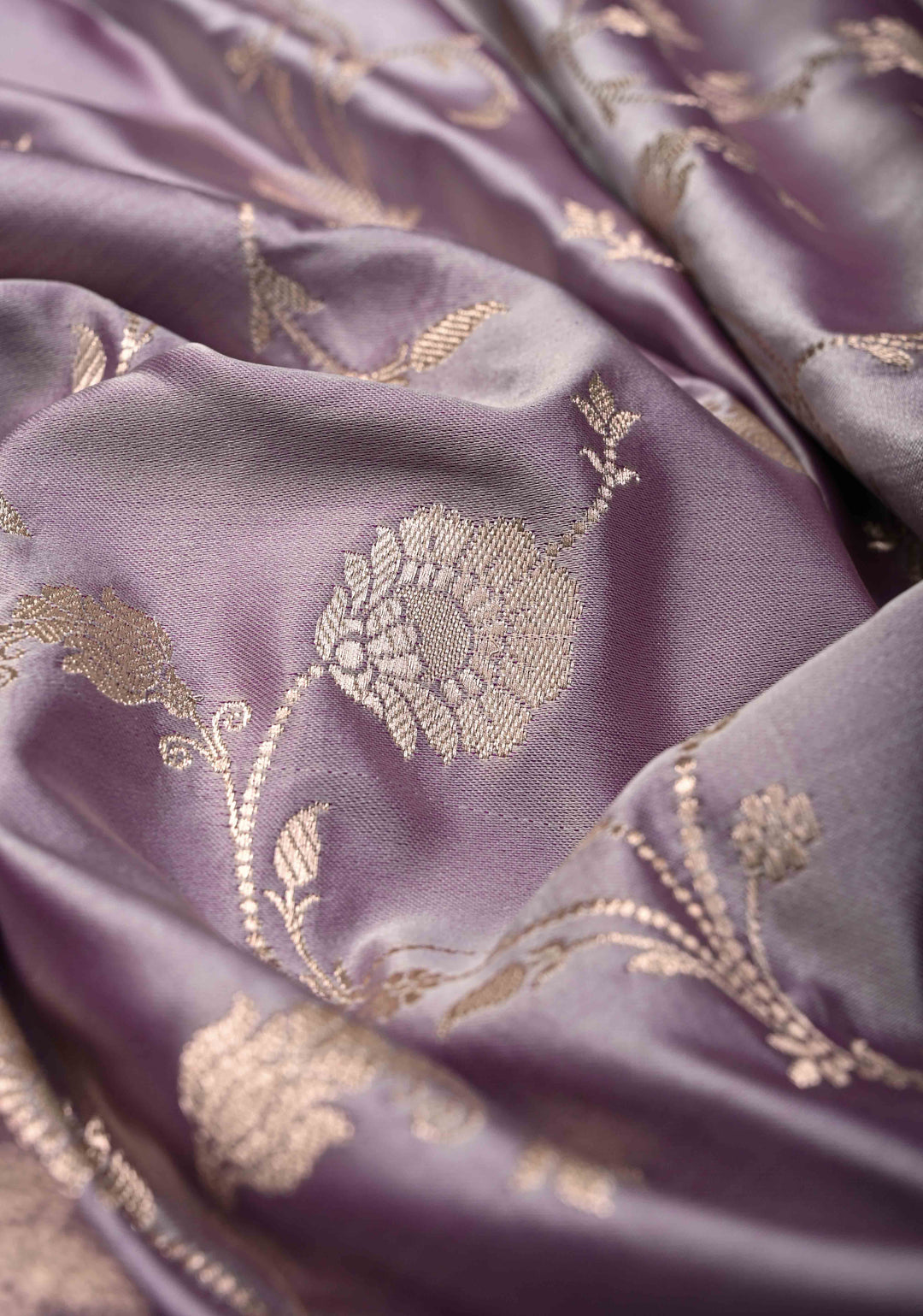 Opera Mauve Banarasi Semi Mashru Silk Saree with Floral Jaal and Zari Border