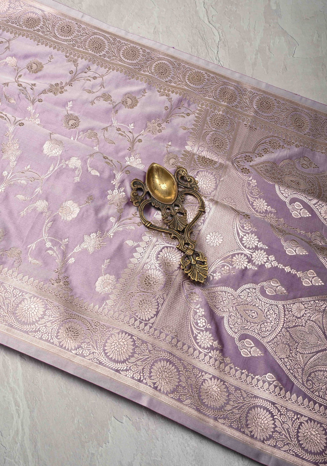 Opera Mauve Banarasi Semi Mashru Silk Saree with Floral Jaal and Zari Border