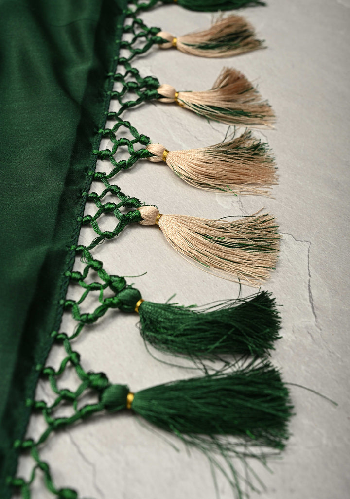 Bottle Green Banarasi Semi Mashru Silk Saree with Zari Buttas and Zari Border