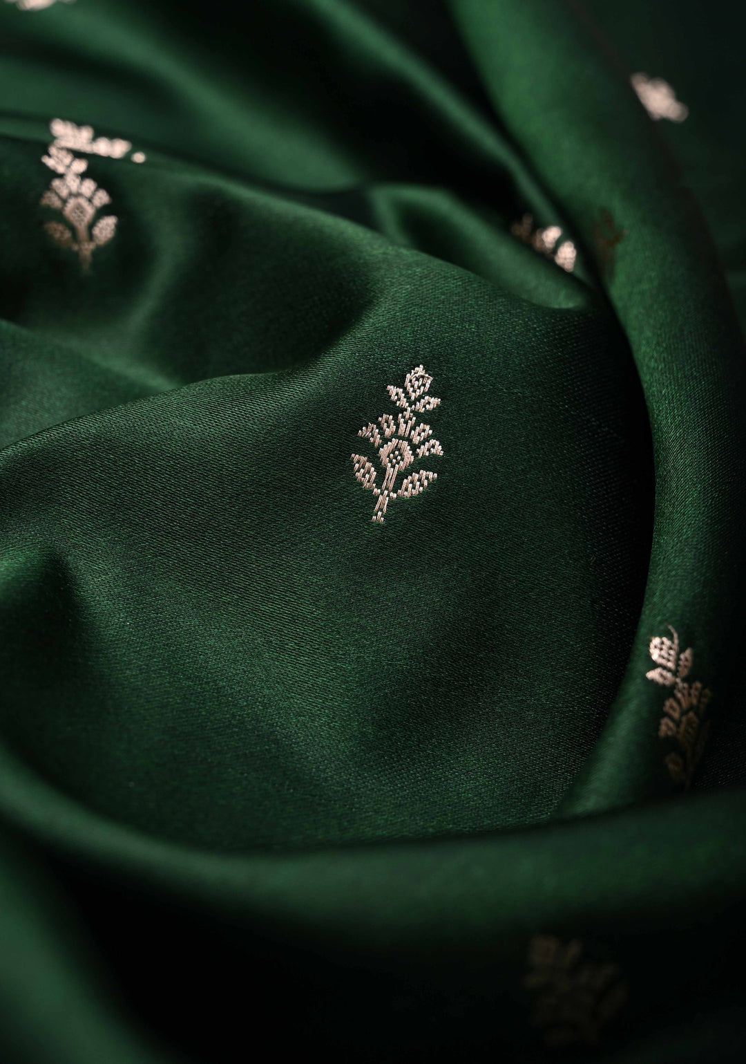 Bottle Green Banarasi Semi Mashru Silk Saree with Zari Buttas and Zari Border
