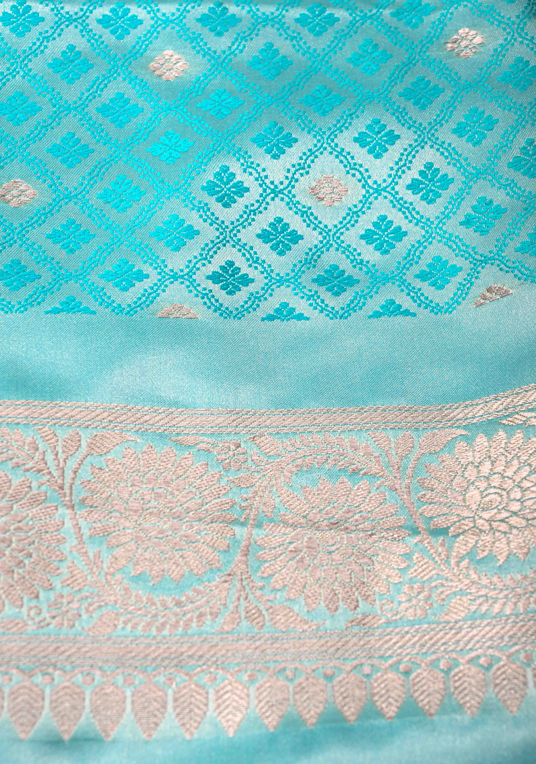 Sky Blue Banarasi Semi Mashru Silk Saree with Zari Buttas and Zari Border