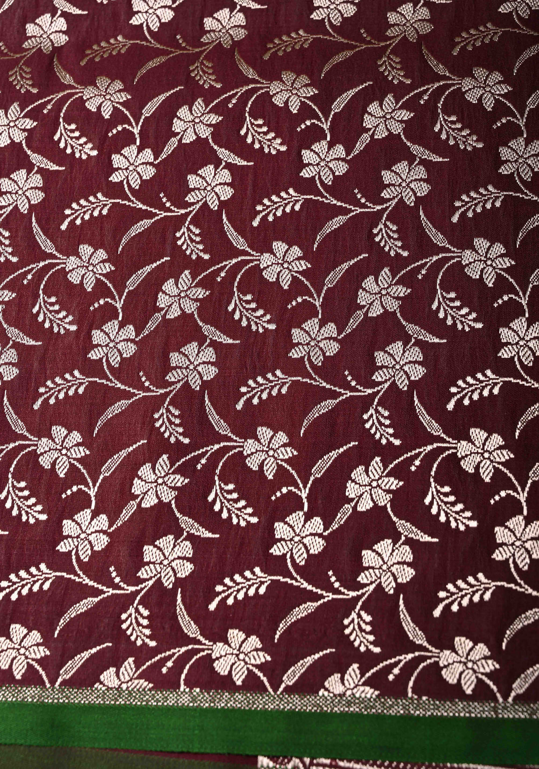 Kanchana Banarasi Semi Mashru Silk Saree with Zari Buttas and Floral Zari Border