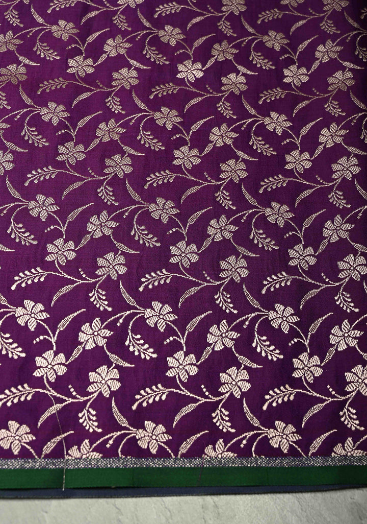 Jamuni Purple Banarasi Semi Mashru Silk Saree with Zari Buttas and Floral Zari Border