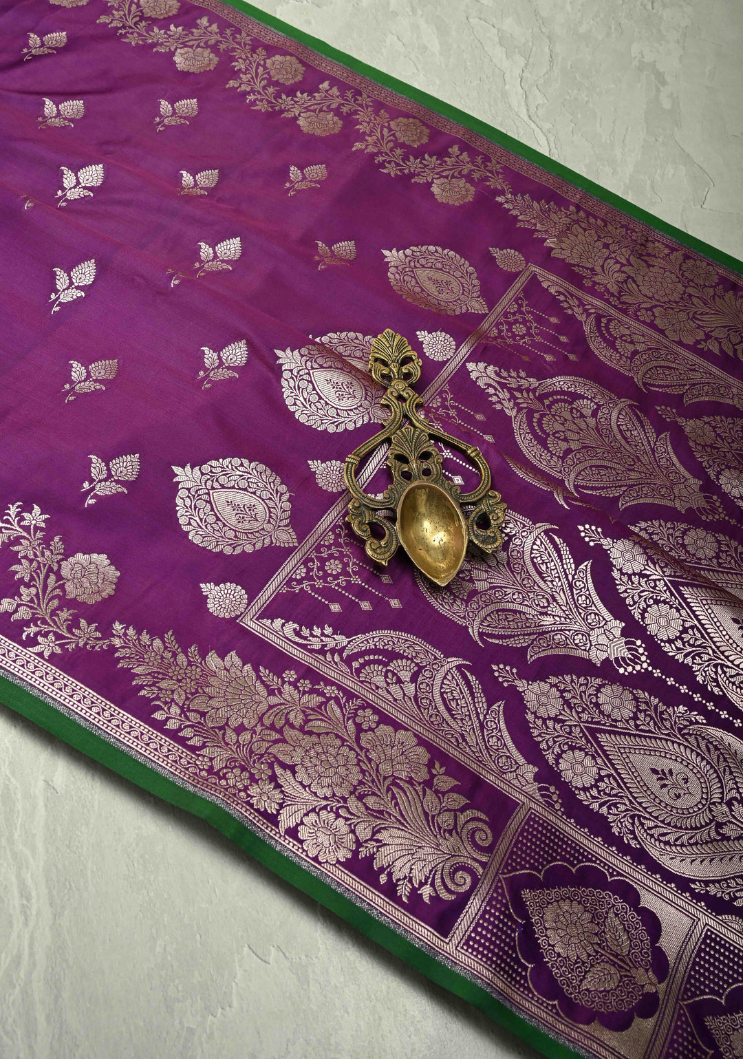 Jamuni Purple Banarasi Semi Mashru Silk Saree with Zari Buttas and Floral Zari Border