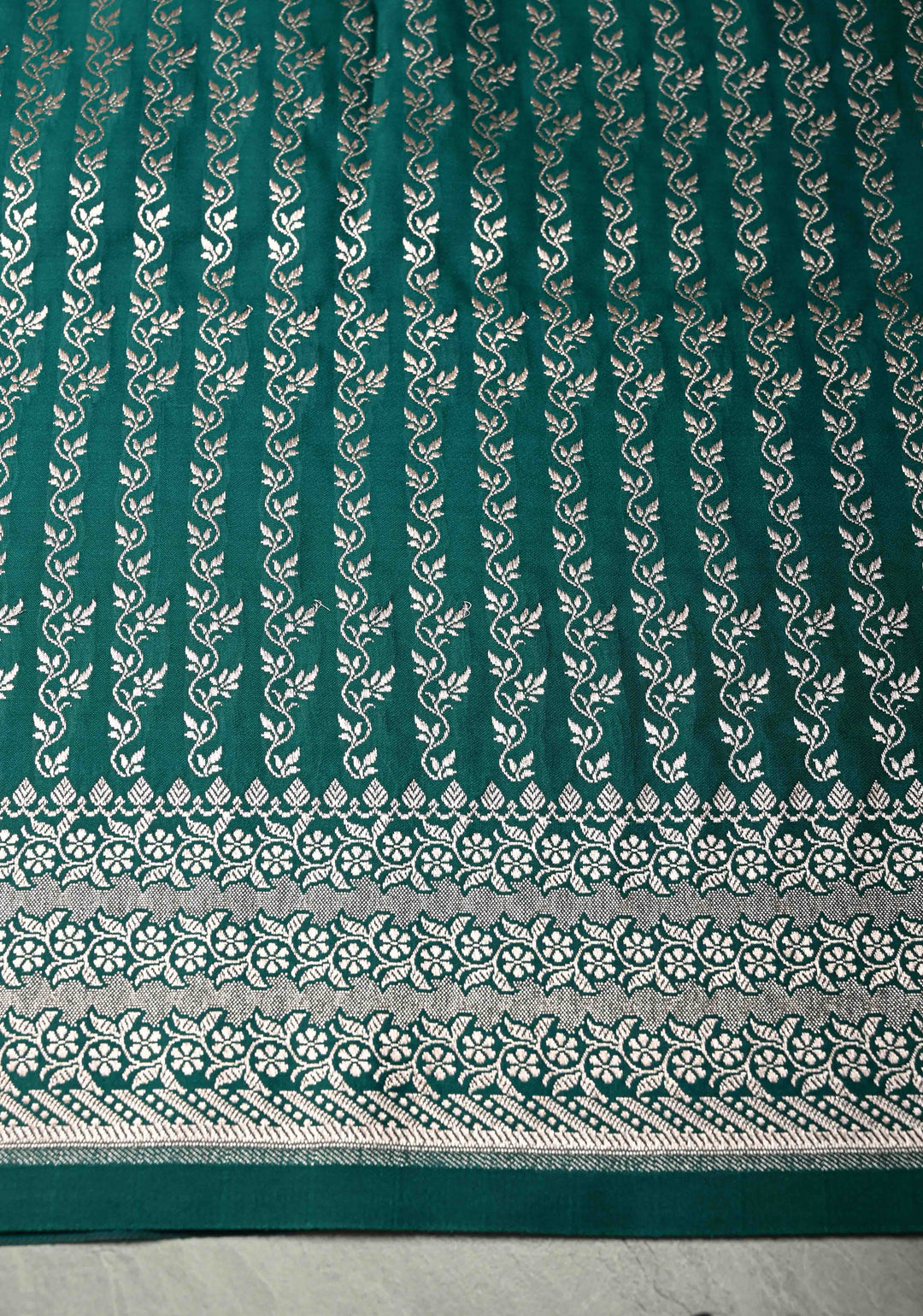 Green Banarasi Semi Mashru Silk Saree with Zari Buttas and Floral Zari Border