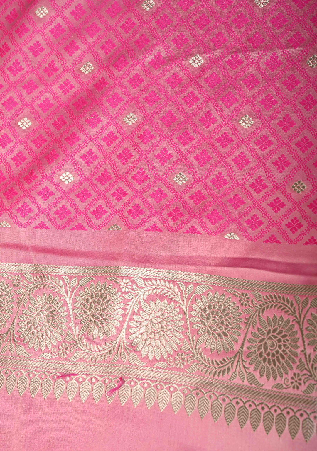 Dusty Rose Banarasi Semi Mashru Silk Saree with Floral Jaal and Zari Border