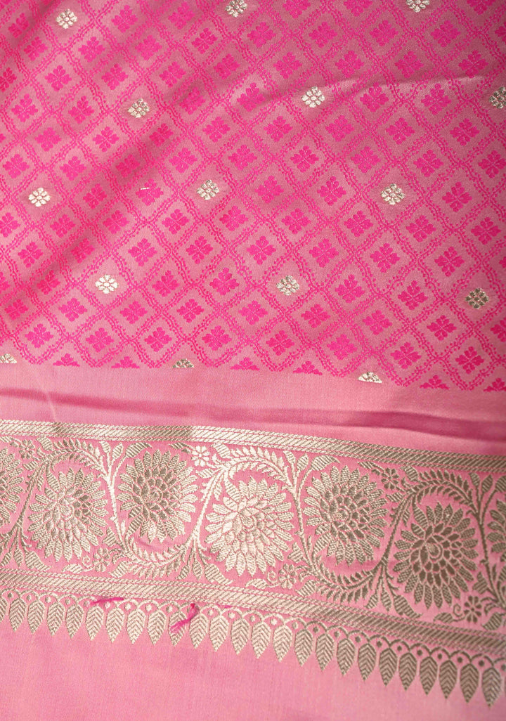 Dusty Rose Banarasi Semi Mashru Silk Saree with Floral Jaal and Zari Border