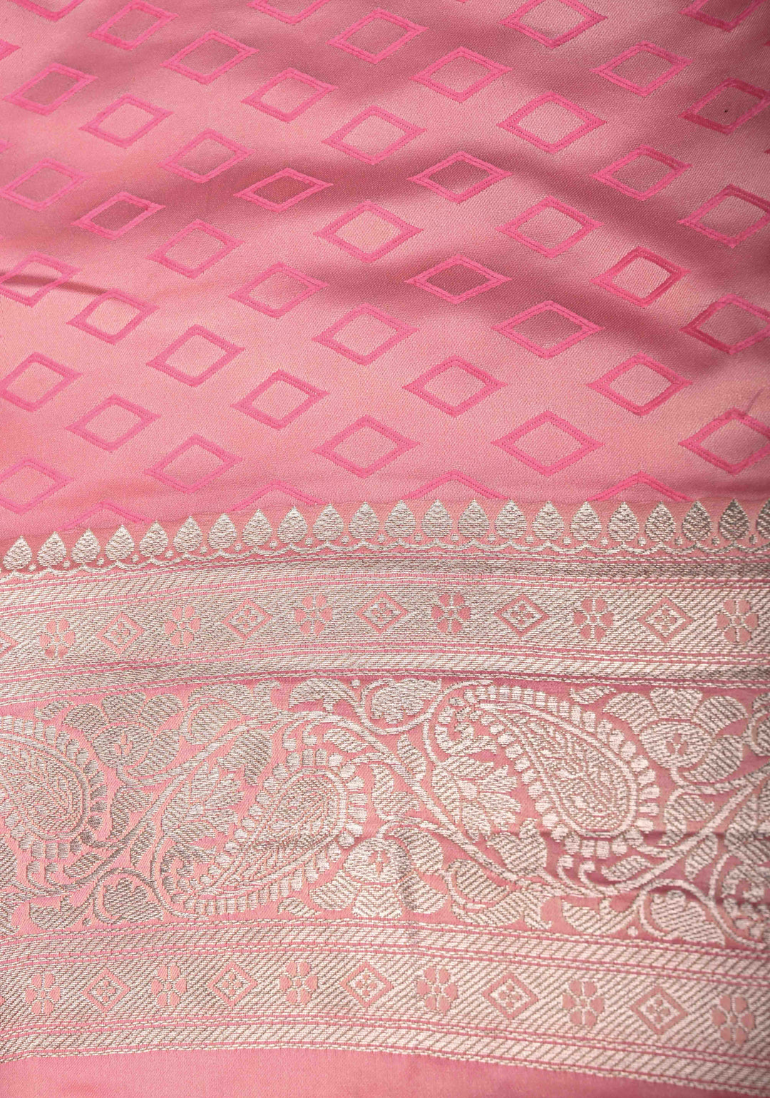 Dusty Rose Banarasi Semi Mashru Silk Saree with Meenakari Silver Zari Floral Jaal and Zari Border