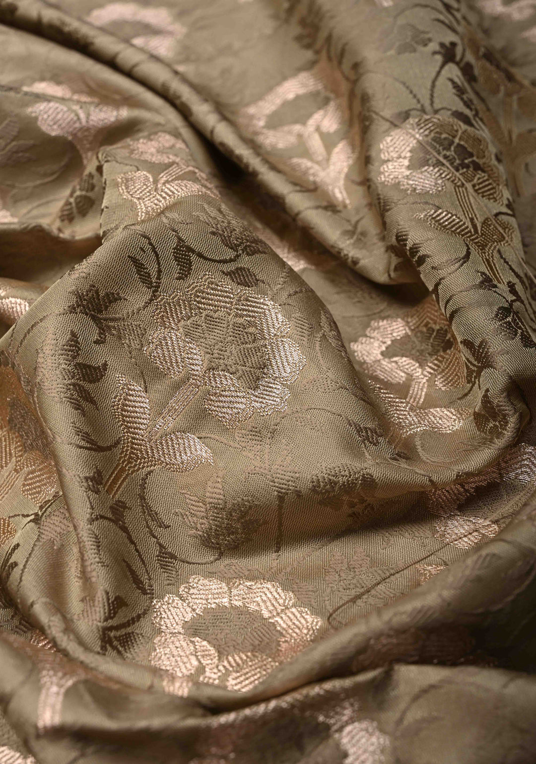 Taupe Floral Jaal  Semi Mashru Silk Unstitched Salwar Suit Set | SHOBITAM