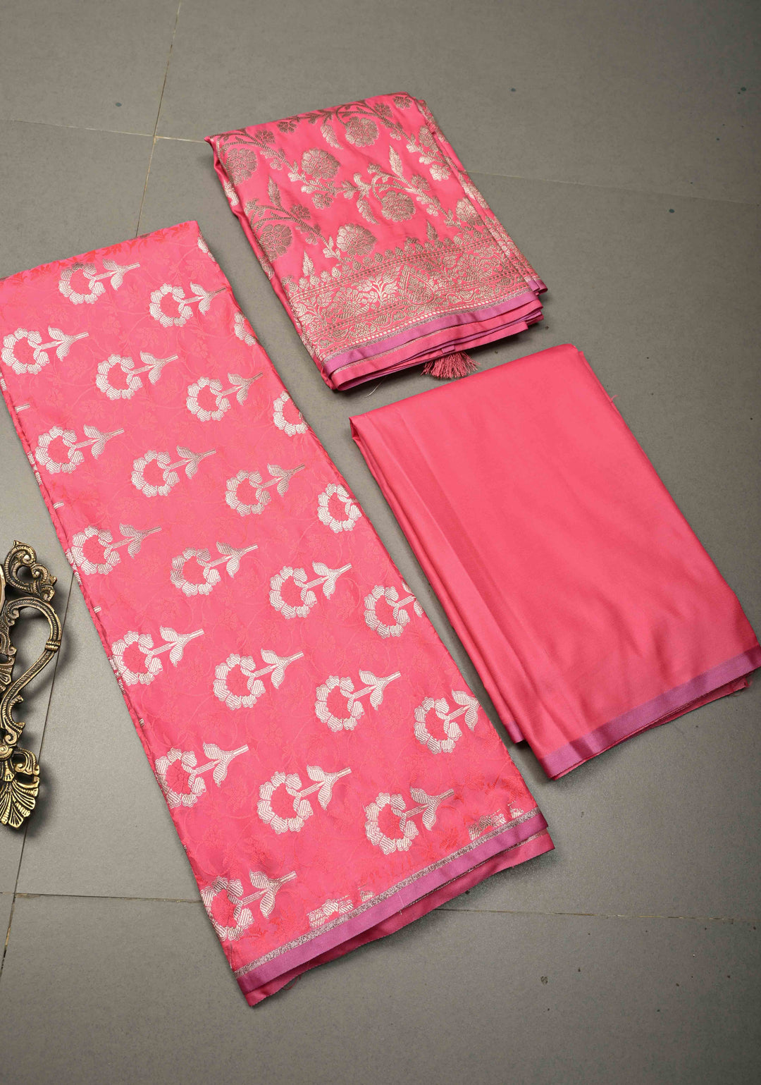 French Rose Semi Mashru Silk Unstitched Salwar Suit Set | SHOBITAM