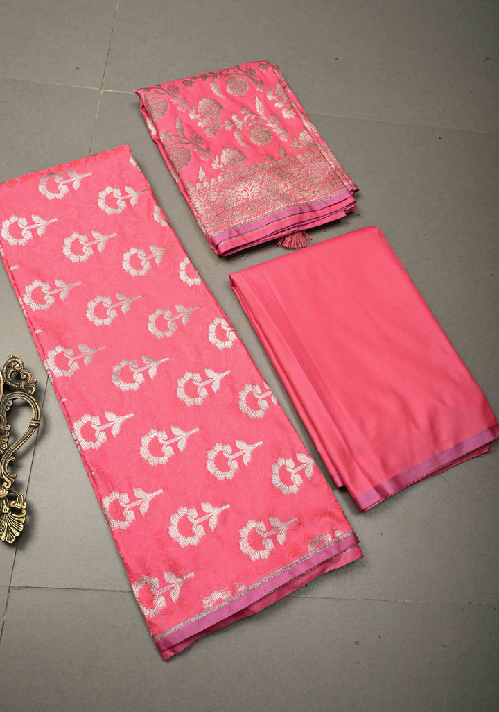 French Rose Semi Mashru Silk Unstitched Salwar Suit Set | SHOBITAM