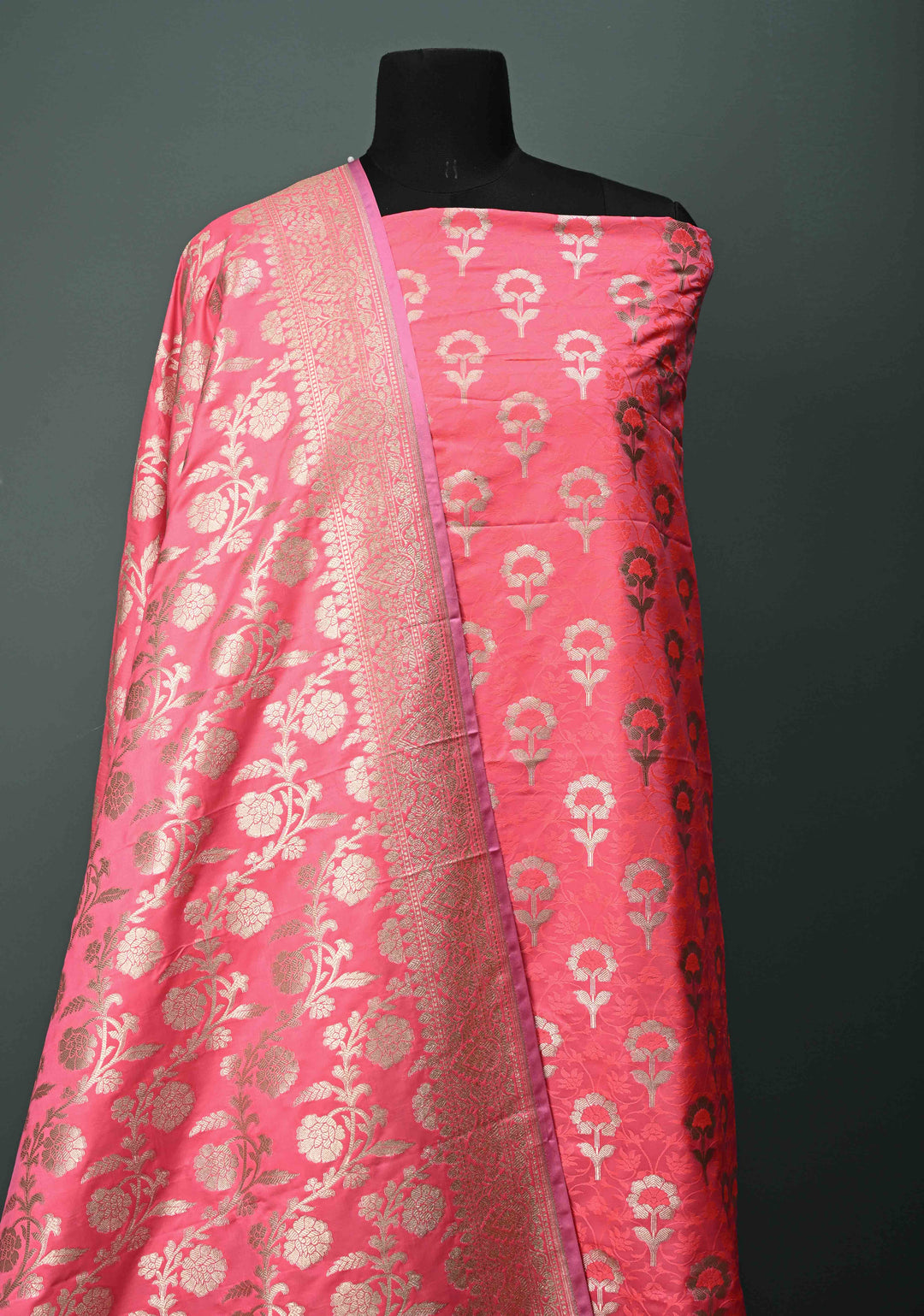 French Rose Semi Mashru Silk Unstitched Salwar Suit Set | SHOBITAM