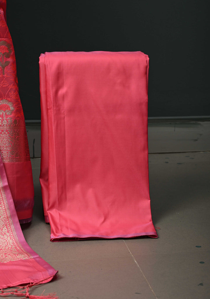 French Rose Semi Mashru Silk Unstitched Salwar Suit Set | SHOBITAM