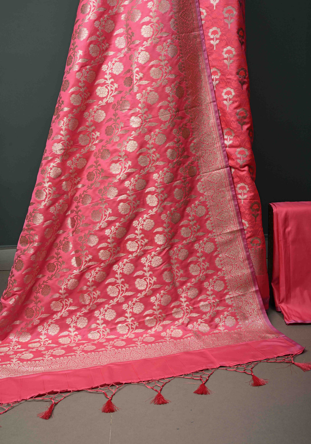 French Rose Semi Mashru Silk Unstitched Salwar Suit Set | SHOBITAM