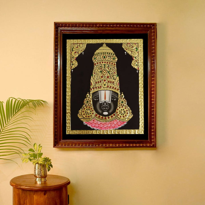 10x8" Balaji Face Tanjore Painting, Authentic With 22 Ct gold Foil and Jaipur Gemstones ,Unframed | SHOBITAM